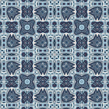 İndigo mavisi, kırmızı, batik, jeo, denizcilik, kusursuz desen. Modern marin geometrik kaleydoskop denizci baskısı. Nantucket kumaş tarzı. Yaz kırsal erkeksi aşınmış keten efekti deniz dekoru. 