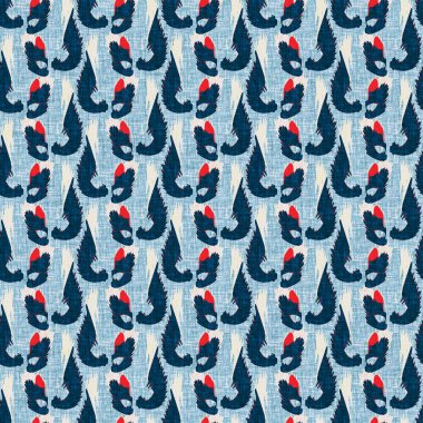 Çivit mavisi deniz yosunu, kusursuz desen. Nantucket tekstil el işçiliğinde deniz yosunu bitkisi izi. Blok baskı stili çizilmiş. Yaz 2: Yüksek kontrastlı keten kumaş efekti jpg swatch