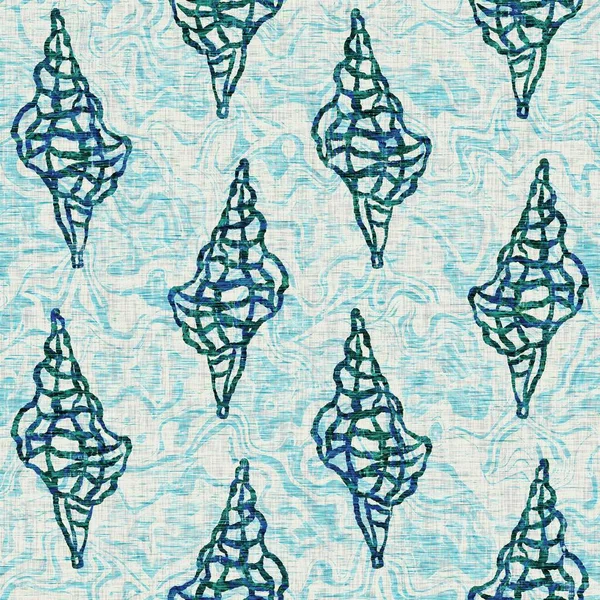 Ege Teal deniz kabuğu deniz kabuğu kusursuz desen. Grunge ev dekorasyonu kumaş tekstil ürünleri için soluk keten efekt arka planı. 