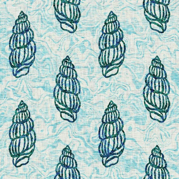 Ege Teal deniz kabuğu deniz kabuğu kusursuz desen. Grunge ev dekorasyonu kumaş tekstil ürünleri için soluk keten efekt arka planı. 