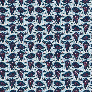 Indigo Blue Seashell deniz kabuğu kusursuz desen. Klasik nantucket kumaş, tekstil, blok baskı tarzında modern deniz kabuğu baskısı. Yaz 2 ton yüksek kontrastlı jpg fayans örneği