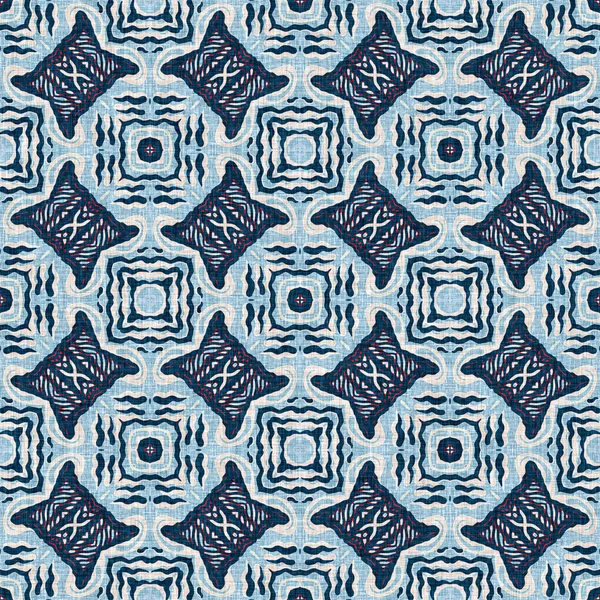 İndigo mavisi, kırmızı, batik, jeo, denizcilik, kusursuz desen. Modern marin geometrik kaleydoskop denizci baskısı. Nantucket kumaş tarzı. Yaz kırsal erkeksi aşınmış keten efekti deniz dekoru. — Stok fotoğraf