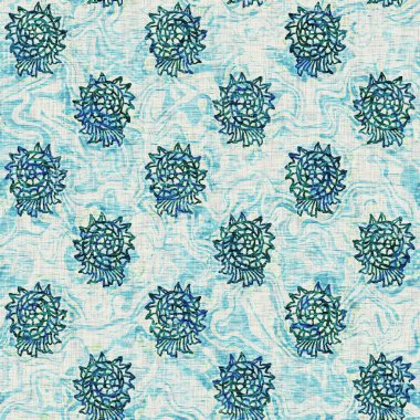 Ege Teal deniz kabuğu deniz kabuğu kusursuz desen. Grunge ev dekorasyonu kumaş tekstil ürünleri için soluk keten efekt arka planı. 