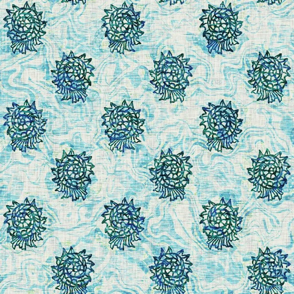 Ege Teal deniz kabuğu deniz kabuğu kusursuz desen. Grunge ev dekorasyonu kumaş tekstil ürünleri için soluk keten efekt arka planı. 