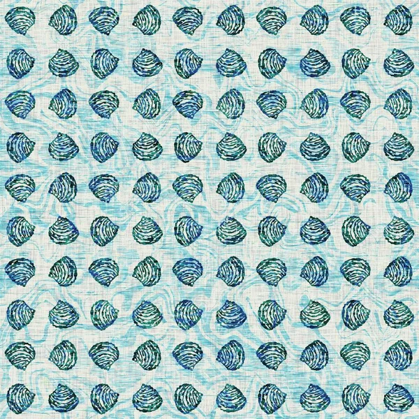 Ege Teal deniz kabuğu deniz kabuğu kusursuz desen. Grunge ev dekorasyonu kumaş tekstil ürünleri için soluk keten efekt arka planı. 