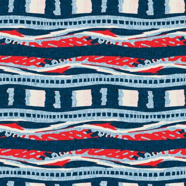 İndigo mavisi yatay kırık çizgili, denizdeki pürüzsüz desen. Modern deniz hattı çizgili denizci baskısı. Klasik Nantucket kumaş tarzı. Yaz deniz dekoru. Hazırsı erkeksi moda baskısı.