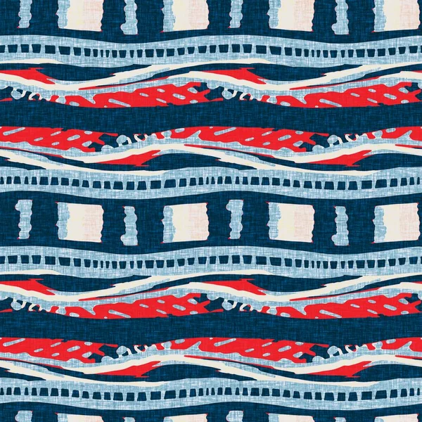 Indigo blauw horizontaal gebroken streep nautisch naadloos patroon. Moderne marine lijn gestreepte zeeman print. Klassieke nantucket stof textiel stijl. Zomerse maritieme inrichting. Preppy mannelijke mode print — Stockfoto