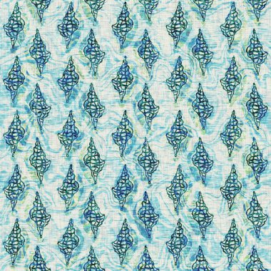 Ege Teal deniz kabuğu deniz kabuğu kusursuz desen. Grunge ev dekorasyonu kumaş tekstil ürünleri için soluk keten efekt arka planı. 