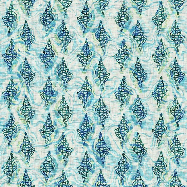 Ege Teal deniz kabuğu deniz kabuğu kusursuz desen. Grunge ev dekorasyonu kumaş tekstil ürünleri için soluk keten efekt arka planı. 