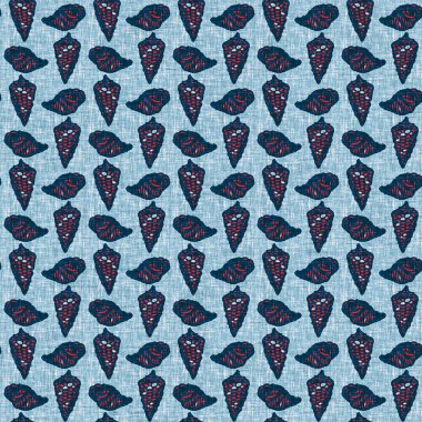 Indigo Blue Seashell deniz kabuğu kusursuz desen. Klasik nantucket kumaş, tekstil, blok baskı tarzında modern deniz kabuğu baskısı. Yaz 2 ton yüksek kontrastlı jpg fayans örneği