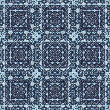 İndigo mavisi, kırmızı, batik, jeo, denizcilik, kusursuz desen. Modern marin geometrik kaleydoskop denizci baskısı. Nantucket kumaş tarzı. Yaz kırsal erkeksi aşınmış keten efekti deniz dekoru. 