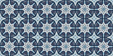 İndigo mavisi, kırmızı, batik, jeo, denizcilik, kusursuz sınır deseni. Modern marin geometrik kaleydoskop pankartı. Nantucket kumaş tarzı. Yaz kırsal erkeksi aşınmış keten etkisi kenar bandı 