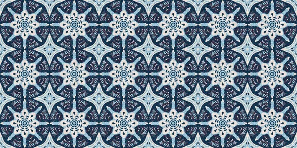 Indigo blue red batik geo nautical seamless border pattern. Modern marin geometric kaleidoscope banner. Nantucket fabric textile style. Summer rustic masculine worn linen effect edging trim tape — Stock Photo, Image