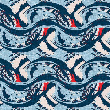 İndigo mavisi yatay kırık çizgili, denizdeki pürüzsüz desen. Modern deniz hattı çizgili denizci baskısı. Klasik Nantucket kumaş tarzı. Yaz deniz dekoru. Hazırsı erkeksi moda baskısı.