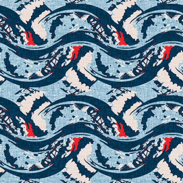 İndigo mavisi yatay kırık çizgili, denizdeki pürüzsüz desen. Modern deniz hattı çizgili denizci baskısı. Klasik Nantucket kumaş tarzı. Yaz deniz dekoru. Hazırsı erkeksi moda baskısı.