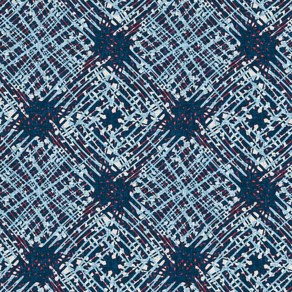 インディゴブルーの斑状グリッドは、航海シームレスパターンを確認します。現代の不規則な海洋ライン幾何学的な船員の印刷。古典的なナンタケット生地の繊維スタイル。夏の海の装飾。ファッション｜print — ストック写真