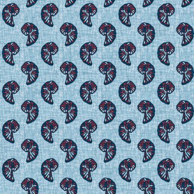 Indigo Blue Seashell deniz kabuğu kusursuz desen. Klasik nantucket kumaş, tekstil, blok baskı tarzında modern deniz kabuğu baskısı. Yaz 2 ton yüksek kontrastlı jpg fayans örneği