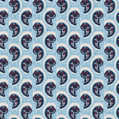 Indigo Blue Seashell deniz kabuğu kusursuz desen. Klasik nantucket kumaş, tekstil, blok baskı tarzında modern deniz kabuğu baskısı. Yaz 2 ton yüksek kontrastlı jpg fayans örneği