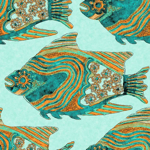 Κοραλλιογενή κοπάδια ψαριών λινό πλύσιμο ναυτικό υπόβαθρο. Καλοκαιρινά δείγματα υφάσματος παράκτιου τύπου. Κάτω από τη θαλάσσια ζωή τροπικά ψάρια υλικό. 2 τόνος πράσινο ύφαλο βαμμένο ύφασμα χωρίς ραφή μοτίβο. — Φωτογραφία Αρχείου