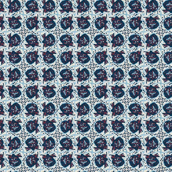 Indigo Blue Seashell nautical seamless pattern. Modern marine shell print in classic nantucket fabric textile hand drawn block print style. Summer 2 tone high contrast jpg tile swatch — Stock Photo, Image
