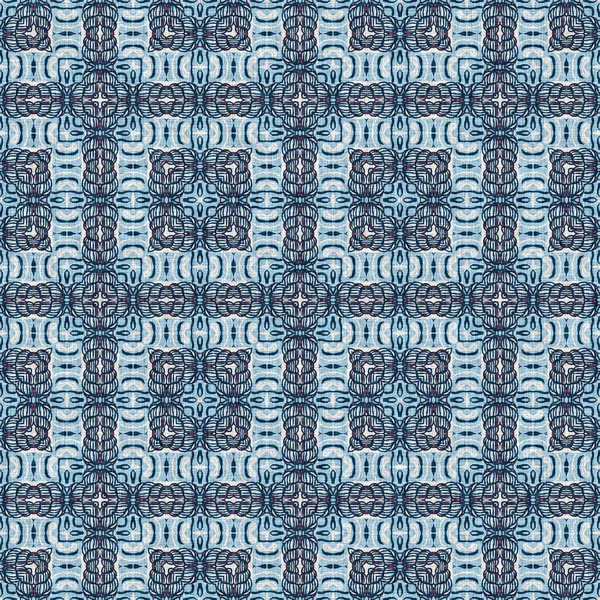 Indigo blue red batik geo nautical seamless pattern. Modern marin geometric kaleidoscope sailor print. Nantucket fabric textile style. Summer rustic masculine worn linen effect maritime decor. — Stock Photo, Image