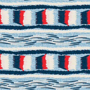 İndigo mavisi yatay kırık çizgili, denizdeki pürüzsüz desen. Modern deniz hattı çizgili denizci baskısı. Klasik Nantucket kumaş tarzı. Yaz deniz dekoru. Hazırsı erkeksi moda baskısı.