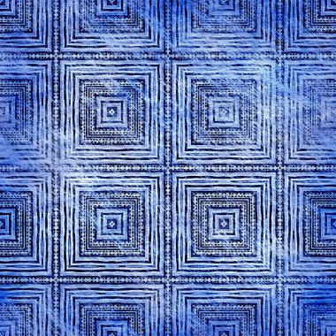 Çivit mavisi grunge çamaşır bezi izi deseni. Modern rustik nantucket, denizcilik tarzında kumaş tekstil etkisine zarar vermiştir. Erkeksi kravat boyası ev deco moda geometrik tasarımı.
