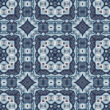 İndigo mavisi, kırmızı, batik, jeo, denizcilik, kusursuz desen. Modern marin geometrik kaleydoskop denizci baskısı. Nantucket kumaş tarzı. Yaz kırsal erkeksi aşınmış keten efekti deniz dekoru. 