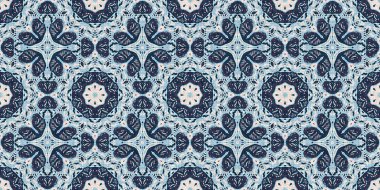 İndigo mavisi, kırmızı, batik, jeo, denizcilik, kusursuz sınır deseni. Modern marin geometrik kaleydoskop pankartı. Nantucket kumaş tarzı. Yaz kırsal erkeksi aşınmış keten etkisi kenar bandı 