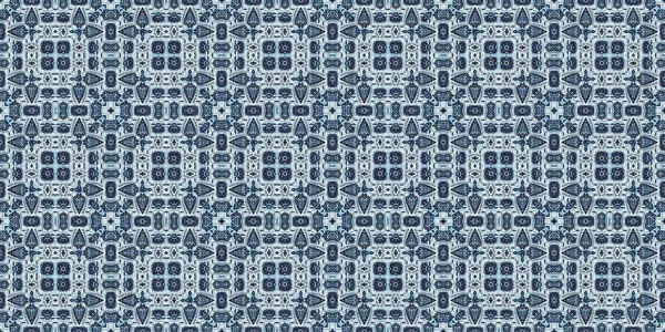 Indigo blue red batik geo nautical seamless border pattern. Modern marin geometric kaleidoscope banner. Nantucket fabric textile style. Summer rustic masculine worn linen effect edging trim tape — Stock Photo, Image