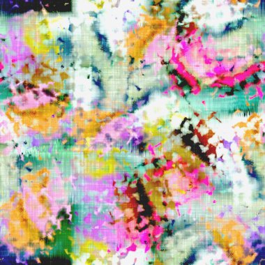 Dağınık yaz kravatlı batik plaj desenli. Kusursuz renkli lekeli uzay boyalı efekt modayı. Yumuşak döşenmiş arka plan yıkanmış. 