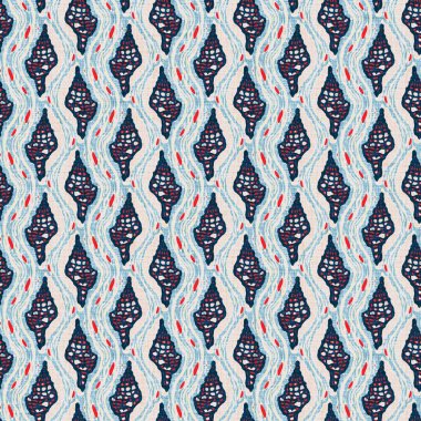 Indigo Blue Seashell deniz kabuğu kusursuz desen. Klasik nantucket kumaş, tekstil, blok baskı tarzında modern deniz kabuğu baskısı. Yaz 2 ton yüksek kontrastlı jpg fayans örneği