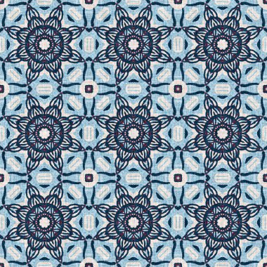 İndigo mavisi, kırmızı, batik, jeo, denizcilik, kusursuz desen. Modern marin geometrik kaleydoskop denizci baskısı. Nantucket kumaş tarzı. Yaz kırsal erkeksi aşınmış keten efekti deniz dekoru. 