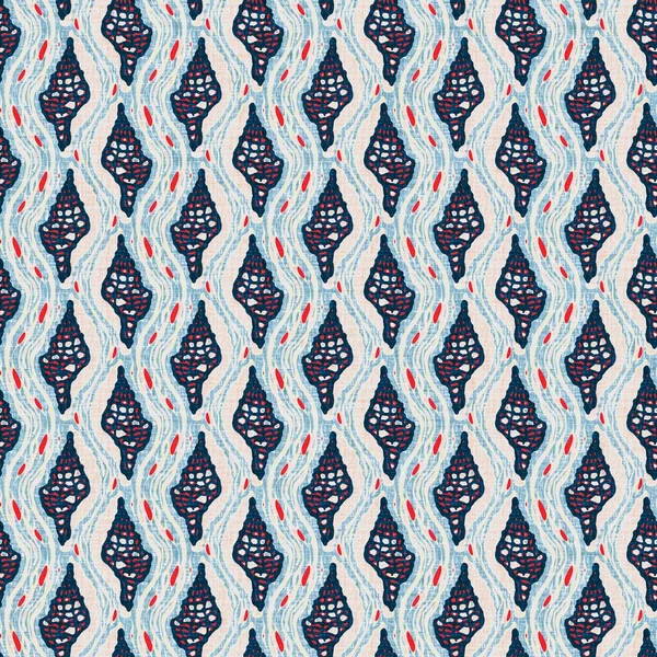 Indigo Blue Seashell deniz kabuğu kusursuz desen. Klasik nantucket kumaş, tekstil, blok baskı tarzında modern deniz kabuğu baskısı. Yaz 2 ton yüksek kontrastlı jpg fayans örneği