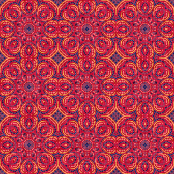 Indian Boho Sommer Bandana nahtlose symmetrische Muster. Vielseitiger maskuliner rot-blauer Schal-Print im kaleidoskopischen floralen Ornamentstil. — Stockfoto