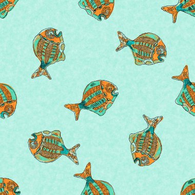 Balık keten mercan sürüsü deniz altyapısını yıkar. Yaz sahili kumaş örnekleri. Deniz altında tropikal balıklar malzemelerle beslenir. 2 tonluk yeşil resif boyalı tekstil dikişsiz desen.