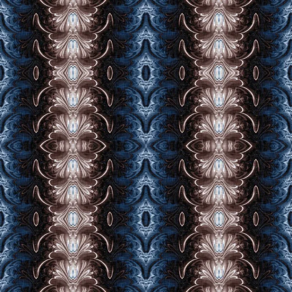 Donker indigo blauw wit bandanna stijl tye kleurstof print patroon. Naadloze etnische zijde home decor design met mannelijke kleur tegel. Voor modern vintage kussen, kussen en Boheemse mode herhalingsdruk. — Stockfoto