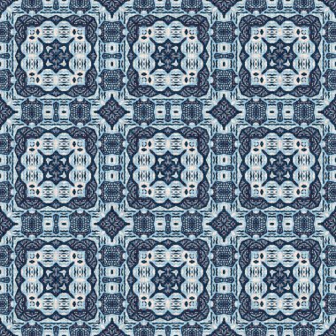 İndigo mavisi, kırmızı, batik, jeo, denizcilik, kusursuz desen. Modern marin geometrik kaleydoskop denizci baskısı. Nantucket kumaş tarzı. Yaz kırsal erkeksi aşınmış keten efekti deniz dekoru. 