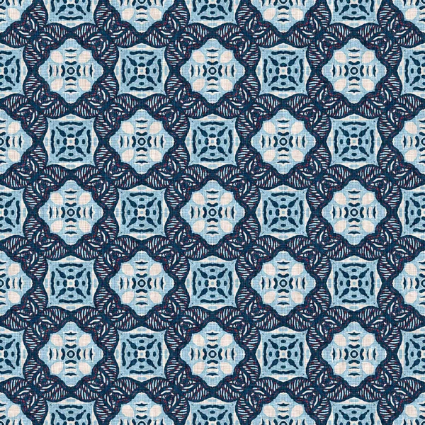 Indigo blauw rood batik geo nautisch naadloos patroon. Moderne marin geometrische caleidoscoop matroos print. Nantucket stof textiel stijl. Zomer rustieke mannelijke gedragen linnen effect maritieme decor. — Stockfoto