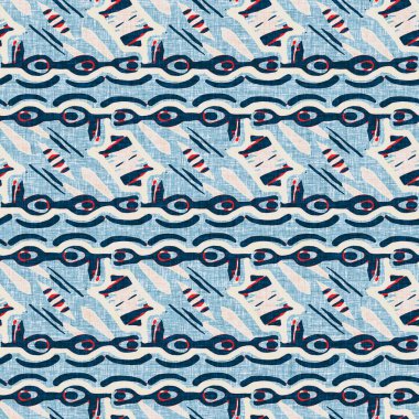 İndigo mavisi yatay kırık çizgili, denizdeki pürüzsüz desen. Modern deniz hattı çizgili denizci baskısı. Klasik Nantucket kumaş tarzı. Yaz deniz dekoru. Hazırsı erkeksi moda baskısı.