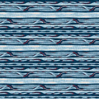 İndigo mavisi yatay kırık çizgili, denizdeki pürüzsüz desen. Modern deniz hattı çizgili denizci baskısı. Klasik Nantucket kumaş tarzı. Yaz deniz dekoru. Hazırsı erkeksi moda baskısı.