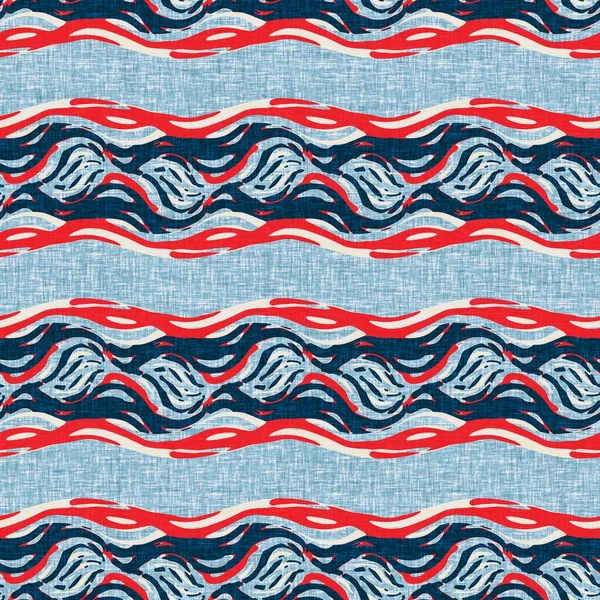 İndigo mavisi yatay kırık çizgili, denizdeki pürüzsüz desen. Modern deniz hattı çizgili denizci baskısı. Klasik Nantucket kumaş tarzı. Yaz deniz dekoru. Hazırsı erkeksi moda baskısı.
