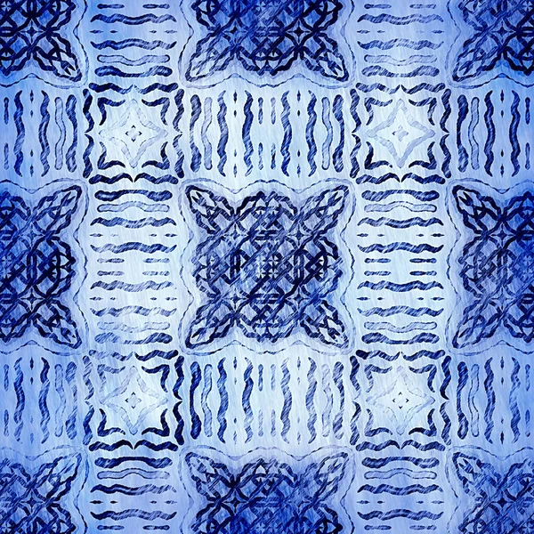 Indigo modrý grunge praní prádlo vzor. Moderní rustikální nantucket potížích textilie textilní efekt pozadí v námořním stylu. Mužská kravata barvivo nosí doma deco módní geometrický design — Stock fotografie