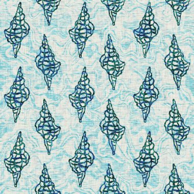 Ege Teal deniz kabuğu deniz kabuğu kusursuz desen. Grunge ev dekorasyonu kumaş tekstil ürünleri için soluk keten efekt arka planı. 