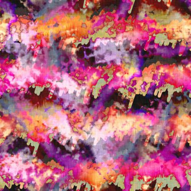 Dağınık yaz kravatlı batik plaj desenli. Kusursuz renkli lekeli uzay boyalı efekt modayı. Yumuşak döşenmiş arka plan yıkanmış. 