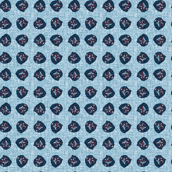 Indigo Blue Seashell nautisch naadloos patroon. Moderne marine shell print in klassieke nantucket stof textiel met de hand getekend blok print stijl. Zomer 2 Toon hoog contrast jpg tegel staal — Stockfoto