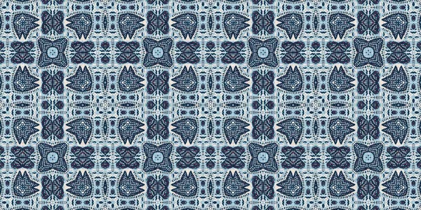 Indigo blauw rood batik geo nautische naadloze rand patroon. Moderne marin geometrische caleidoscoop banner. Nantucket stof textiel stijl. Zomer rustiek mannelijk versleten linnen effect rand tape — Stockfoto