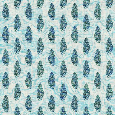 Ege Teal deniz kabuğu deniz kabuğu kusursuz desen. Grunge ev dekorasyonu kumaş tekstil ürünleri için soluk keten efekt arka planı. 