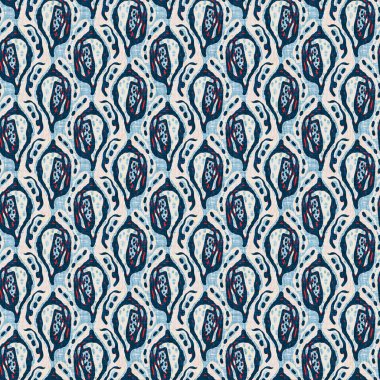 Indigo Blue Seashell deniz kabuğu kusursuz desen. Klasik nantucket kumaş, tekstil, blok baskı tarzında modern deniz kabuğu baskısı. Yaz 2 ton yüksek kontrastlı jpg fayans örneği