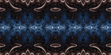 Koyu çivit mavisi bandana tarzı boyalı kenar deseni. Kusursuz, etnik ipekten ev dekorasyonu, kurdele tasarımı. Erkeksi bant. Modern klasik eşarp ve moda dekorasyonu için..